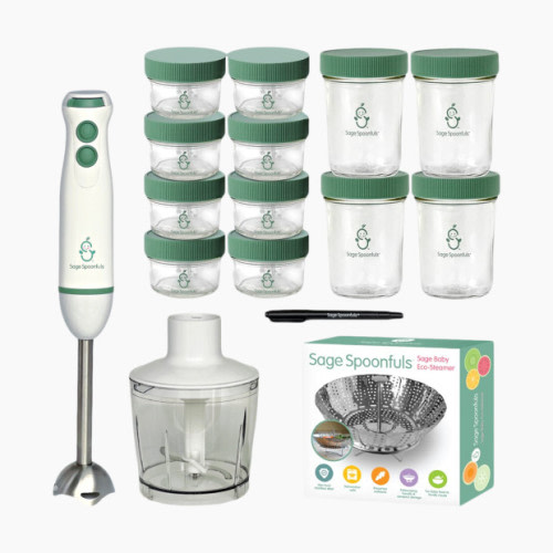 Sage Spoonfuls Baby Food Maker and Storage Set with Glass Jars - 17 Piece