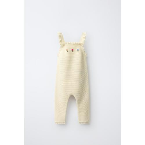 EMBROIDERED FLORAL KNIT OVERALLS - Ecru | ZARA United States