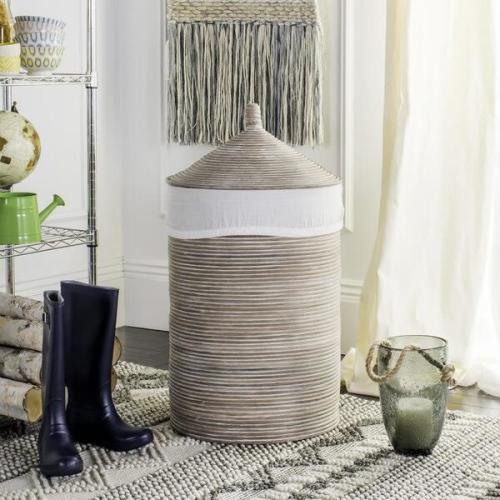 Wellington Rattan Lined Storage Hamper, Whitewash - Safavieh | Maisonette