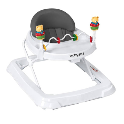 BABY JOY Baby Walker, Foldable Activity Walker with Adjustable Height, Large Tray & Removable Toys, Baby Walker with Wheels for Boys Girls 6-18 Months (Gray)