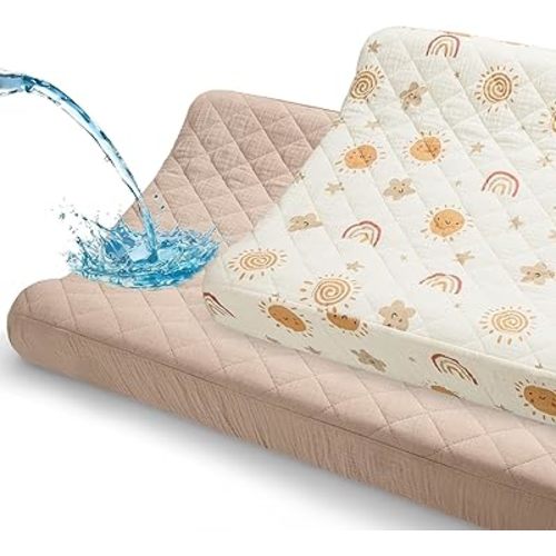 Unicorn Castle Waterproof Changing Pad Cover Muslin Changing Table Pad Cover 2 Pack Quilting for 32"x16" Baby Changing Pad Sheets Girls Boys,Brown Rainbow