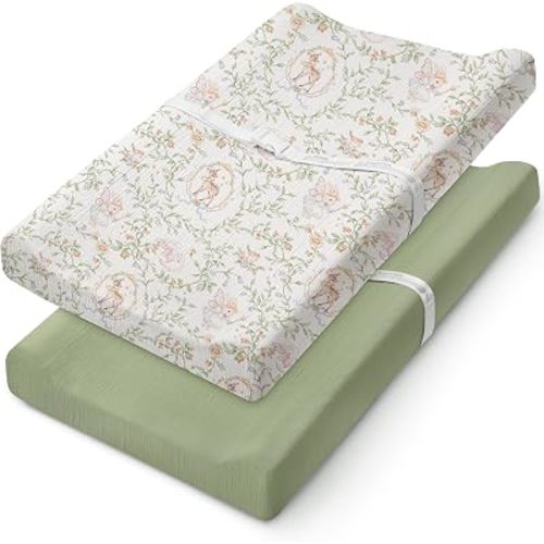 Maliton Changing Pad Cover 2 Pack, Rabbit & Green