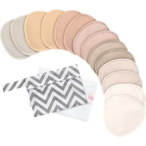 14-Pack Organic Nursing Pads - Washable Breast Pads for Breastfeeding, Nursing Bra Nipple Pads for Breastfeeding, Pumping Bra Reusable Breast Pads, Maternity Breastfeeding Bra Pads (Neutrals, L 4.8")
