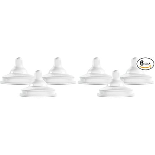 Boon Nursh Curve Silicone Baby Bottle Nipples - Platinum Food-Safe Silicone Bottle Nipples - Preemie Nipples for Baby Bottles - Baby Bottle-Feeding Supplies - 3 Count (Pack of 2)