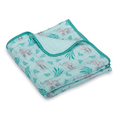 LollyBanks Muslin Baby Blanket 100% Organic Cotton, Muslin Quilt Lightweight, 6 Layers Soft Blanket Neutral, 47"x 47" Toddler Blankets for Girls and Boys, Nursery Receiving Blankets (Elephant Print)