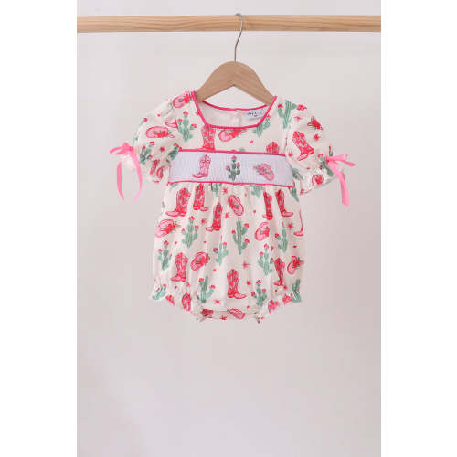 Pink Boots Smocked Bubble
