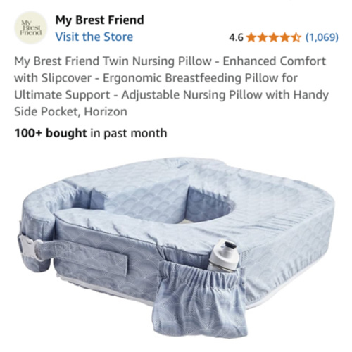 My Brest Friend Twin Nursing Pillow - Enhanced Comfort with Slipcover - Ergonomic Breastfeeding Pillow for Ultimate Support - Adjustable Nursing Pillow with Handy Side Pocket, Horizon