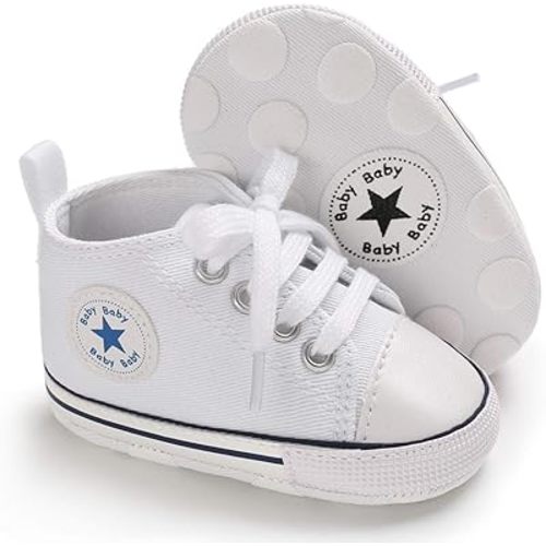 KIDSUN Unisex Baby Boys Girls High Top Sneaker Soft Anti-Slip Sole Newborn Infant First Walkers Canvas Denim Shoes