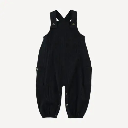 gathered bubble pocket overall | black | organic cotton single rib