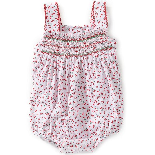 Edgehill Collection Baby Girls Smocked Cherry Print Bubble Romper