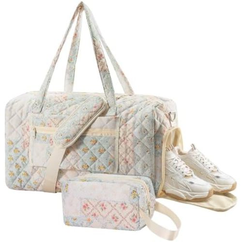 Floral Quilted Duffle Bag Women, Weekender Travel & Overnight Bag
