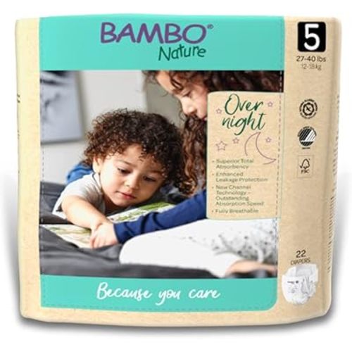 Bambo Nature Overnight Baby Diapers (Size 3 to 6), Size 5, 22 Count