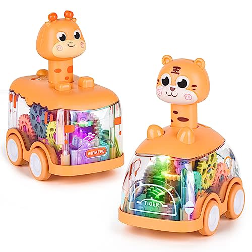 ShinySong Baby Toy Cars Press and Go Car for Toddlers, Light Up Toys Birthday Gifts for Kids Boys Girls, Giraffe & Tiger