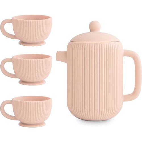 mushie Silicone Baby Tea Play Set | 4 Pieces Kitchen Play Toys for Toddlers 10 Months+ (Blush)