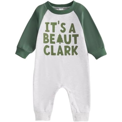 FIOMVA My First Christmas Baby Boy Girl Outfit Infant One Piece Jumpsuit Newborn Christmas Romper Fall Winter Clothes (B It's A Beaut Clark Green,3-6 Months)