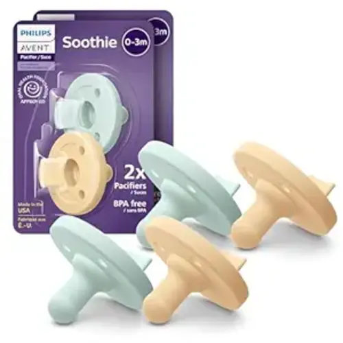 Philips Avent Soothie Baby Pacifiers - 100% Silicone Pacifiers for Babies 0-3 Months, One-piece Design, BPA-Free, Extra Durable, Green and Yellow, 4 Pack, Model SCF190/71