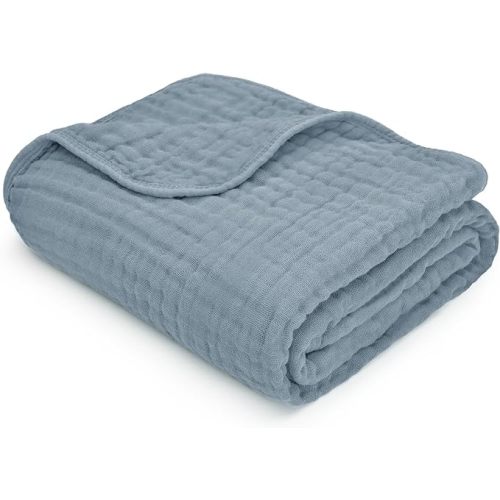 Comfy Cubs Muslin Baby Blanket 40" x 40" L - Swaddle Blankets, Pacific Blue