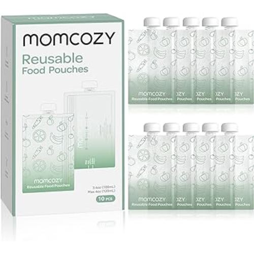 Momcozy Reusable Baby Food Pouches for Toddlers,BPA Free Plastic,Food Safe,Freezer Safe,Refillable for Applesauce Yogurt & Puree Squeeze Pouch,10 packs,3.4-4oz
