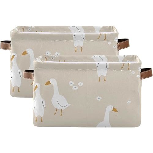 Aslsiy Toy Storage Basket Cute White Gooses Nursery Bins Baby Toys Box Canvas Clothes Shelf Basket Laundry Hamper Gift Basket for Home Closet 2 Pcs