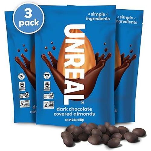 UNREAL Dark Chocolate Almonds - Certified Vegan, Gluten Free, Fair Trade, Non-GMO, No Sugar Alcohols or Soy (3 bags)