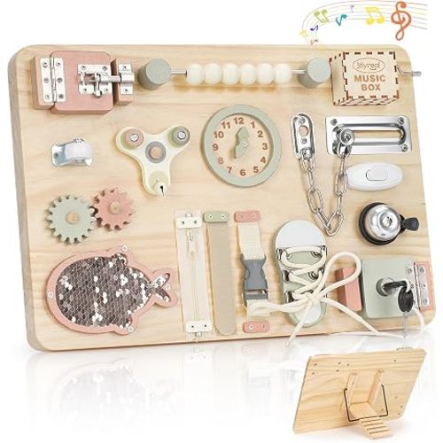 Joyreal Large Wooden Busy Board with Foldable Stand for Toddlers