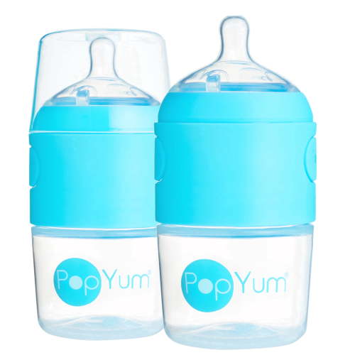 PopYum 5 oz Anti-Colic Baby Bottles, 2-Pack with #1 Nipples, Formula Mixing