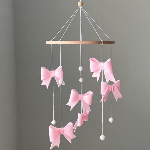 Felt Bow Baby Mobile, Pink Nursery Decor