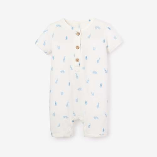 3-6 Month Blue Safari Print Organic Cotton Baby Romper – Elegant Baby