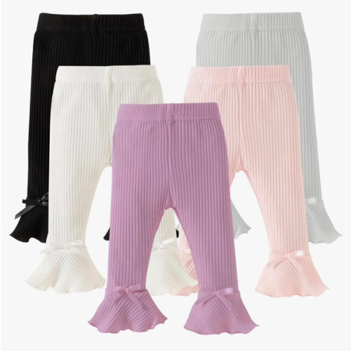 DREAM BUS 5 Pack Baby Pants Toddler Girl Ribbed Ruffle Bell Bottoms Toddler Leggings Baby Boy Pants Newborn Girl Flare Pants