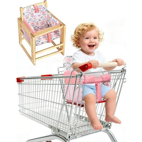 Grocery Cart Cover for Babies Soft Foam Padding Baby Cart Covers Machine Washable Foldable Portable for Shopping Car Seat Swing for Infant Boy Girls (Pink)