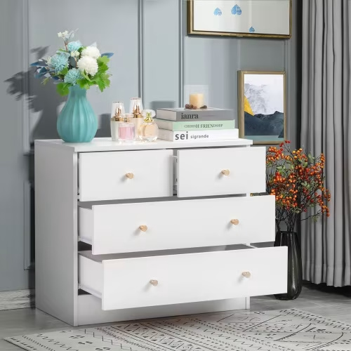 "Ktaxon 4 Drawer Dresser, White Wood Chest, Vertical Storage for Bedroom, Living Room, 26"" Tall"