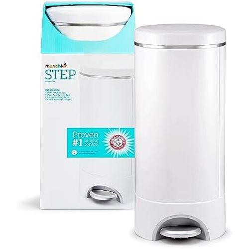 Munchkin® STEP™ Diaper Pail Powered by Arm & Hammer, #1 in Odor Control, Award-Winning, Includes 1 Snap, Seal & Toss™ Bag, 1 Starter Refill Ring, and 1 PUCK™ Baking Soda Cartridge