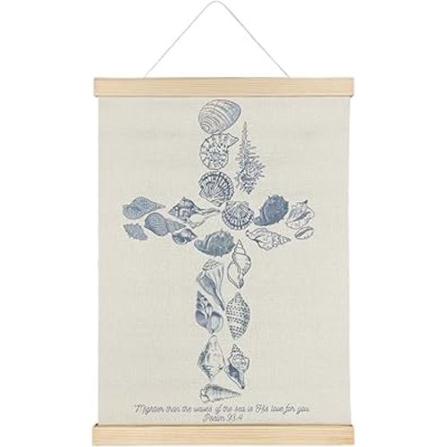 SereneHanctuary Christian Beach Coastal Wall Art, Shell Bible Verses Wall Decor, Christian Poster Hanger Frame for Nursery Room Bedroom Classroom,12X16Inches