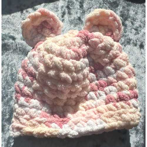 Soft Bear Hat, Newborn size, Luxury, Crochet, Pink Ski, Winter Gift, Handmade, Christmas, Baby Beanie, Fall Hat, Baby Shower Gift, Ear Hat!