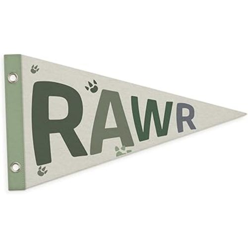 Dinosaur Room Decor,Dinosaur Room Decor for Boys Pennant Felt Banners Flags,Funny Green Dinosaur Footprint Wall Hanging Banner Decor for Toddler Boys Nursery Bedroom Playroom 7.4x14 Inch