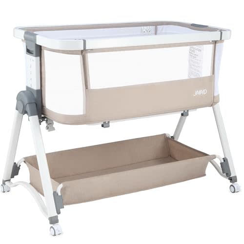JMMD Baby Bassinet Bedside Sleeper, 3 in1 Baby Bassinet with 6 Levels Height Adjustable Side Sleeper Foldable and Portable Bedside Sleeper for Baby (Khaki)