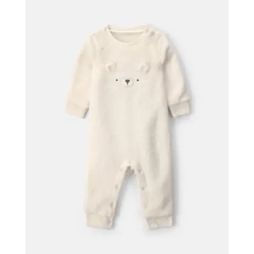 Baby Girl Bear Velvety Long-Sleeve Jumpsuit - Cream | Carter's