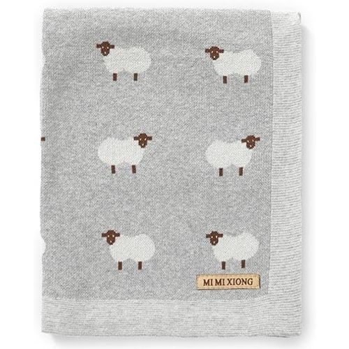 mimixiong Baby Blanket Knit 100% Cotton Toddler Blankets for Boys and Girls with Cute Sheep Grey Size 30 x 40 inches Grey