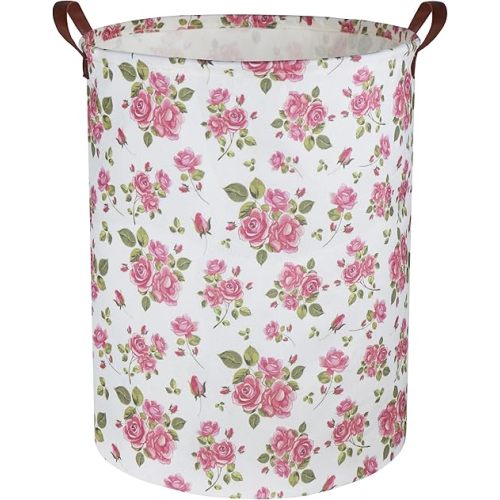 HIYAGON Roses Pink Laundry Basket Baby Girls Laundry Hamper Kids Toy Storage Bins Organizer Gift Basket Pink Rose Bedroom Decor Bathroom(Pink Rose)