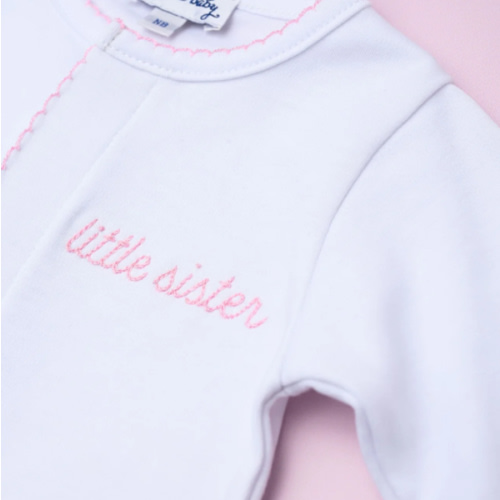 Girl Little Sister Embroidered Footie - Pima Cotton - Magnolia Baby Siblings