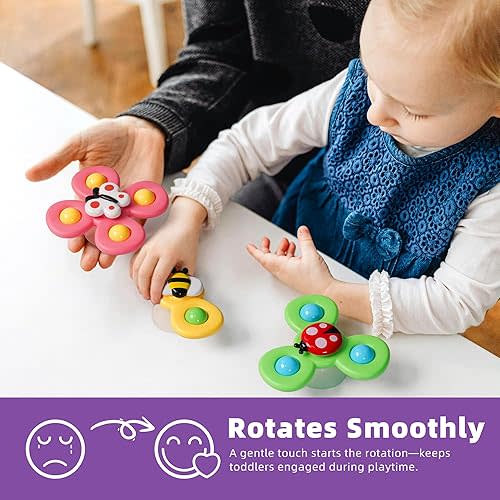 LiKee Strong Suction Cup Fidget Rotating Sensory Bath Toys for Baby Christmas Stocking Stuffers, Airplane Car Travel Table & Window Toys for Toddler Boys and Girls, 10+ Months