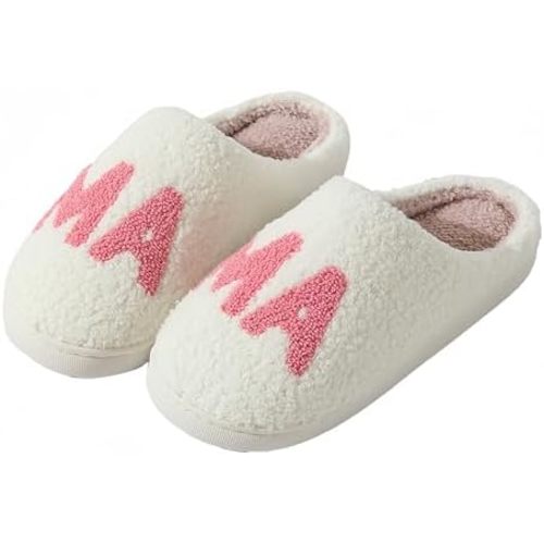 Women's Men's Retro Face MAMA Comfy Warm Plush Slip-On House Slipper for Winter Indoor Soft Cushion Non-slip Fluffy Slides