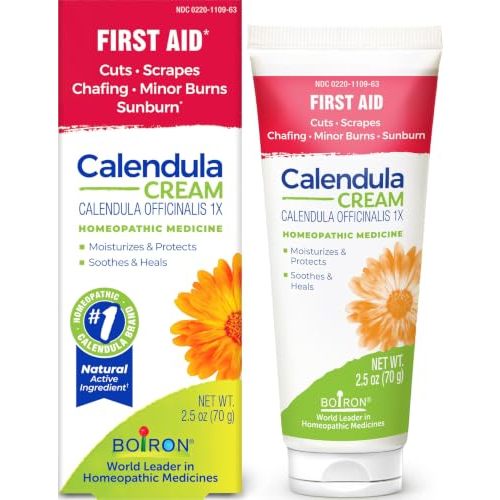 Boiron Calendula Cream for Skin Irritation Relief | For First Aid, Minor Burns, Cuts, Scrapes, Insect Bits and Sunburn. Size: 2.5 oz.