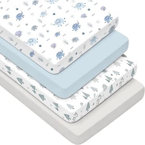 4 Pack Baby Crib Sheets for Boys Girls - Ultra Soft & Skin-Friendly Fitted Crib Sheet for Standard Crib and Toddler Mattress, 52"x28"(Cyan)