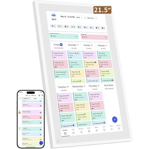 Smart Digital Calendar: 21.5-Inch Electronic Wall Calendars & Chore Chart, Full HD Interactive Touchscreen Display for Family Schedules Planner,Seamless Scheduling/Organizing-Wall/Desk Mountable