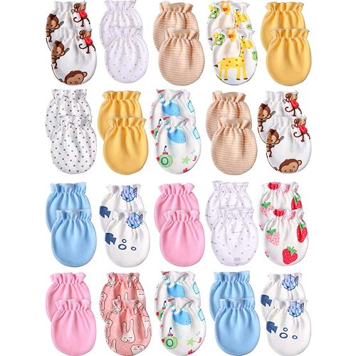Syhood 20 Pairs Newborn Baby No Scratch Mittens Boy Girl Infant Toddler Unisex Elastic Cotton Wrist Gloves Set for 0-6 Months