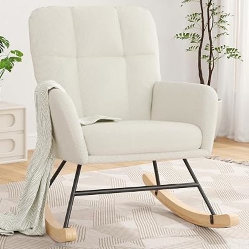 Nursery Rocking Chair, Upholstered Glider Rocker, Beige