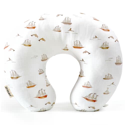 GRSSDER Nursing Pillow Cover, Stretchy Soft Minky Fabric Covers, Fit Most Nursing Support Pillows for Breastfeeding, Comfortable Safe Pillow Cover, Sailboat