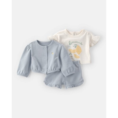 Baby Girl 3-Piece Sleeveless Top & Short Set - Blue | Carter's