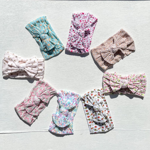 Baby Stretch Cable Knit Printed Bow Headbands